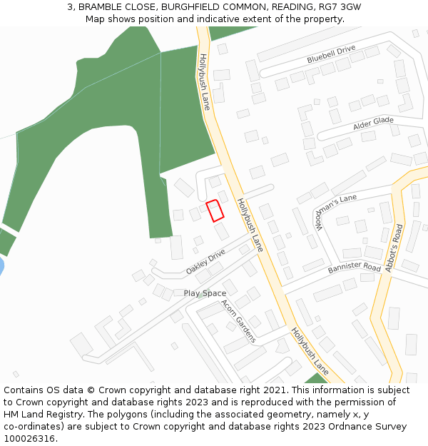 3, BRAMBLE CLOSE, BURGHFIELD COMMON, READING, RG7 3GW: Location map and indicative extent of plot