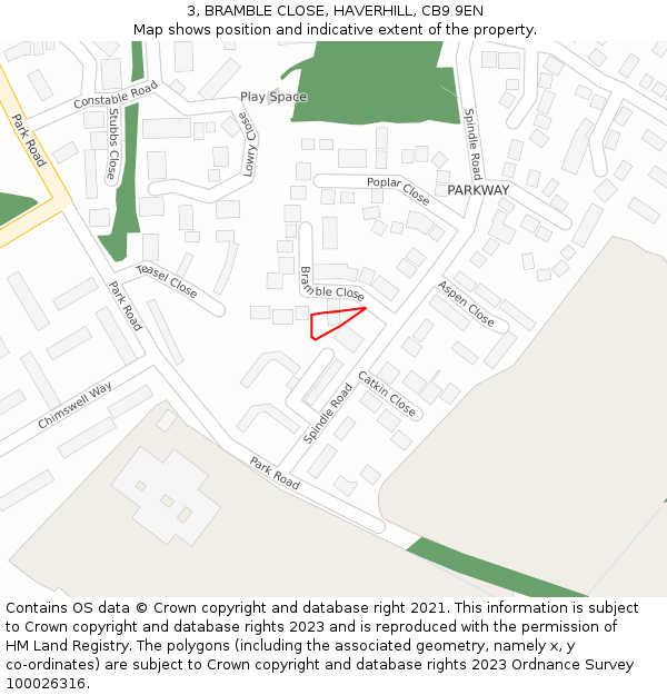 3, BRAMBLE CLOSE, HAVERHILL, CB9 9EN: Location map and indicative extent of plot