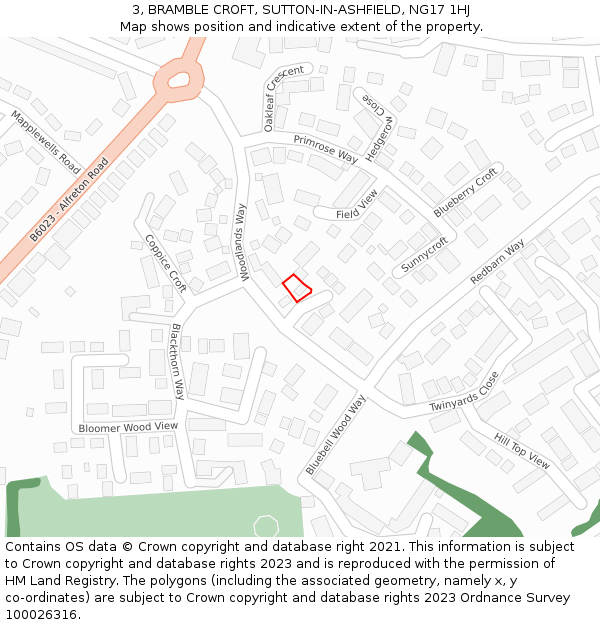 3, BRAMBLE CROFT, SUTTON-IN-ASHFIELD, NG17 1HJ: Location map and indicative extent of plot