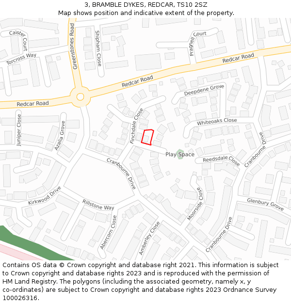 3, BRAMBLE DYKES, REDCAR, TS10 2SZ: Location map and indicative extent of plot