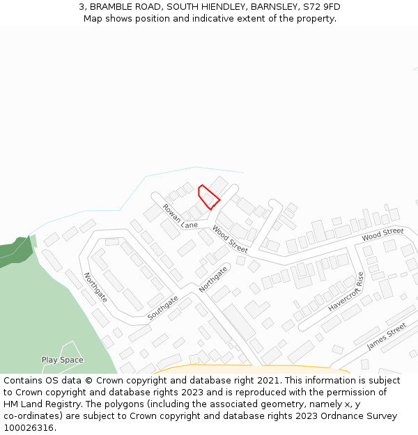 3, BRAMBLE ROAD, SOUTH HIENDLEY, BARNSLEY, S72 9FD: Location map and indicative extent of plot