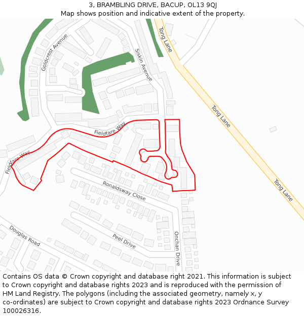 3, BRAMBLING DRIVE, BACUP, OL13 9QJ: Location map and indicative extent of plot