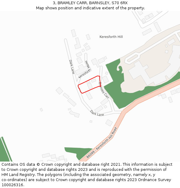 3, BRAMLEY CARR, BARNSLEY, S70 6RX: Location map and indicative extent of plot