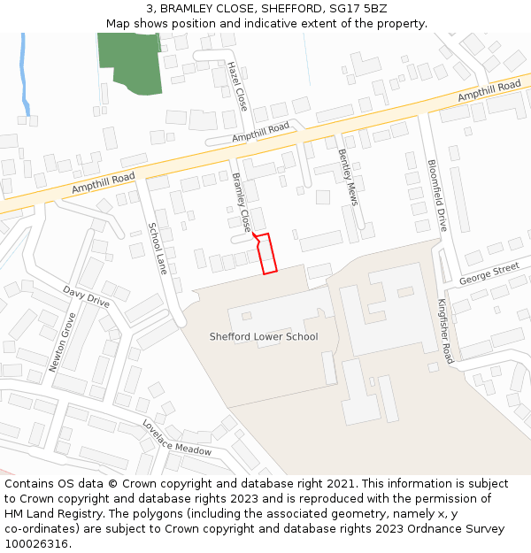 3, BRAMLEY CLOSE, SHEFFORD, SG17 5BZ: Location map and indicative extent of plot