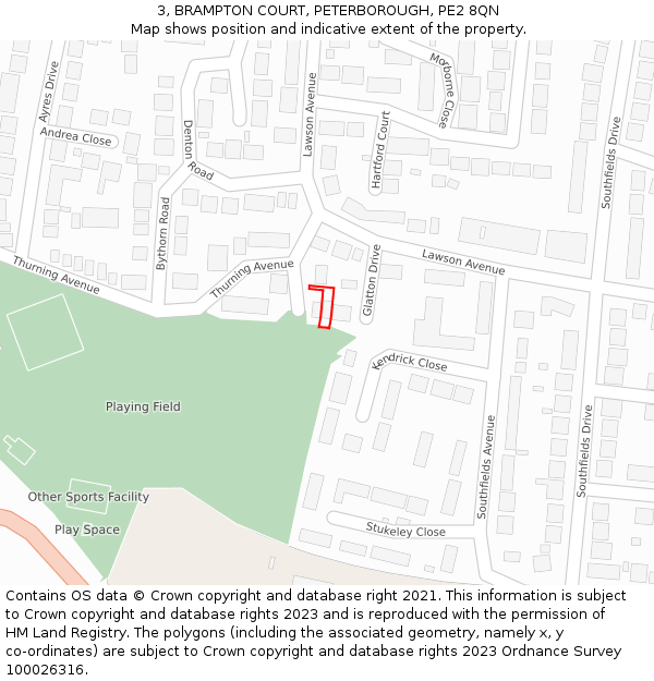 3, BRAMPTON COURT, PETERBOROUGH, PE2 8QN: Location map and indicative extent of plot