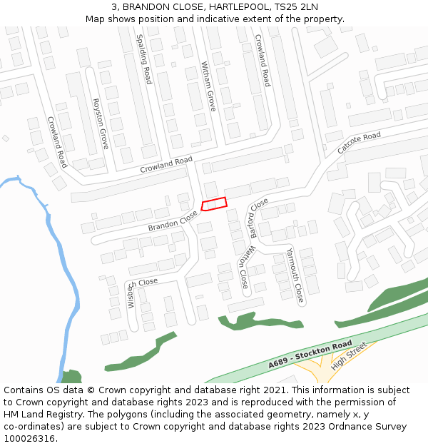 3, BRANDON CLOSE, HARTLEPOOL, TS25 2LN: Location map and indicative extent of plot