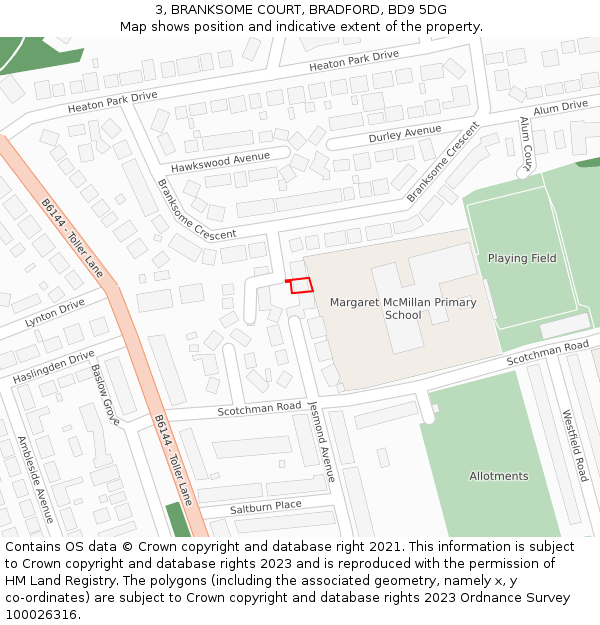 3, BRANKSOME COURT, BRADFORD, BD9 5DG: Location map and indicative extent of plot