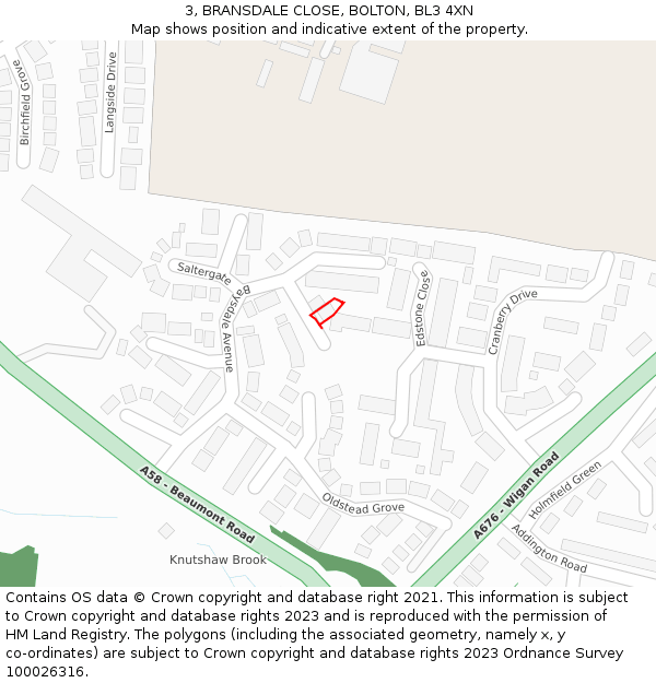 3, BRANSDALE CLOSE, BOLTON, BL3 4XN: Location map and indicative extent of plot