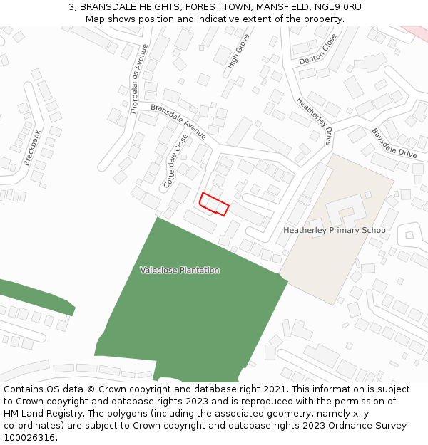 3, BRANSDALE HEIGHTS, FOREST TOWN, MANSFIELD, NG19 0RU: Location map and indicative extent of plot