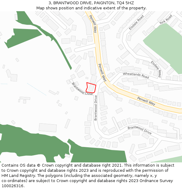 3, BRANTWOOD DRIVE, PAIGNTON, TQ4 5HZ: Location map and indicative extent of plot