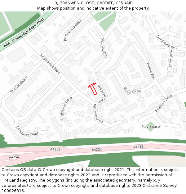 3, BRANWEN CLOSE, CARDIFF, CF5 4NE: Location map and indicative extent of plot