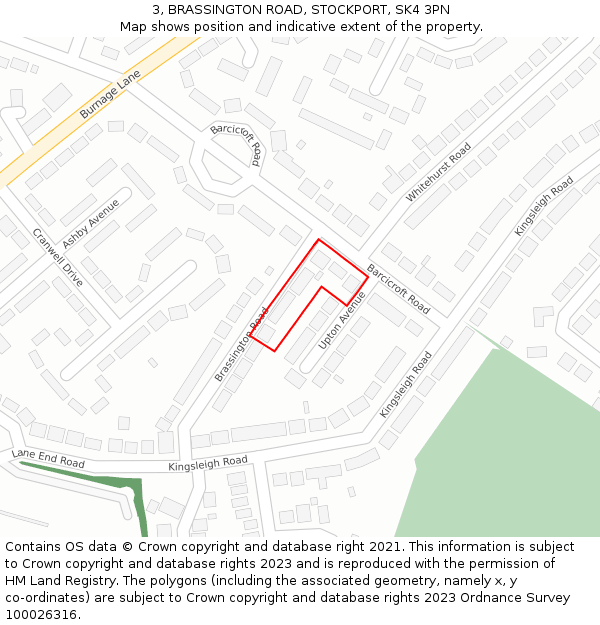 3, BRASSINGTON ROAD, STOCKPORT, SK4 3PN: Location map and indicative extent of plot