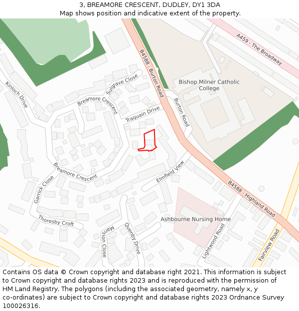 3, BREAMORE CRESCENT, DUDLEY, DY1 3DA: Location map and indicative extent of plot