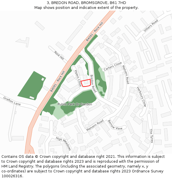 3, BREDON ROAD, BROMSGROVE, B61 7HD: Location map and indicative extent of plot