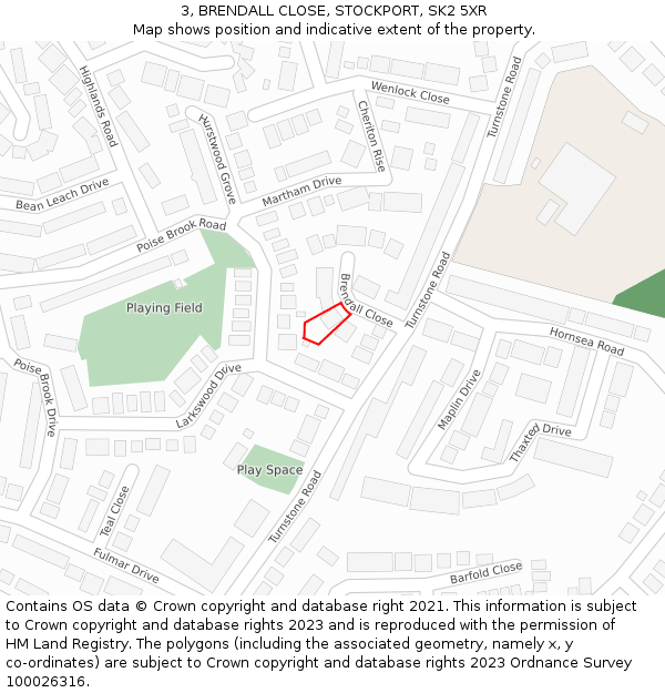 3, BRENDALL CLOSE, STOCKPORT, SK2 5XR: Location map and indicative extent of plot