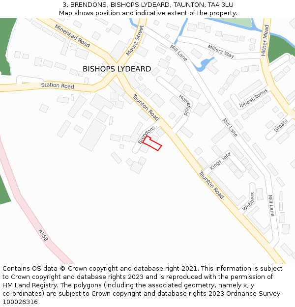 3, BRENDONS, BISHOPS LYDEARD, TAUNTON, TA4 3LU: Location map and indicative extent of plot