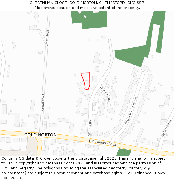 3, BRENNAN CLOSE, COLD NORTON, CHELMSFORD, CM3 6SZ: Location map and indicative extent of plot