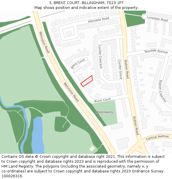 3, BRENT COURT, BILLINGHAM, TS23 1PT: Location map and indicative extent of plot