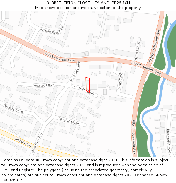 3, BRETHERTON CLOSE, LEYLAND, PR26 7XH: Location map and indicative extent of plot