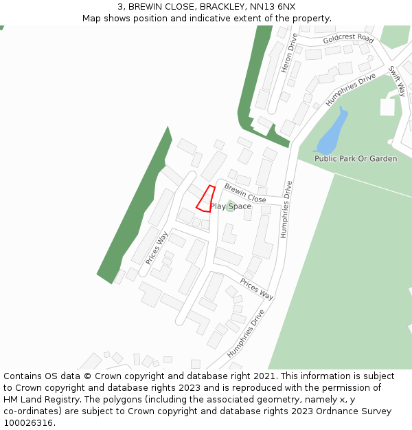 3, BREWIN CLOSE, BRACKLEY, NN13 6NX: Location map and indicative extent of plot