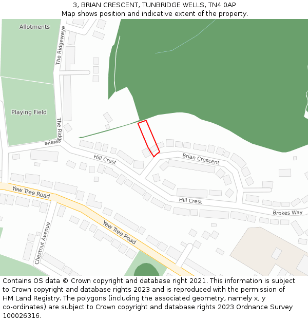 3, BRIAN CRESCENT, TUNBRIDGE WELLS, TN4 0AP: Location map and indicative extent of plot
