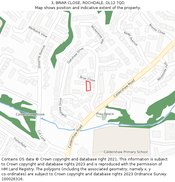 3, BRIAR CLOSE, ROCHDALE, OL12 7QD: Location map and indicative extent of plot