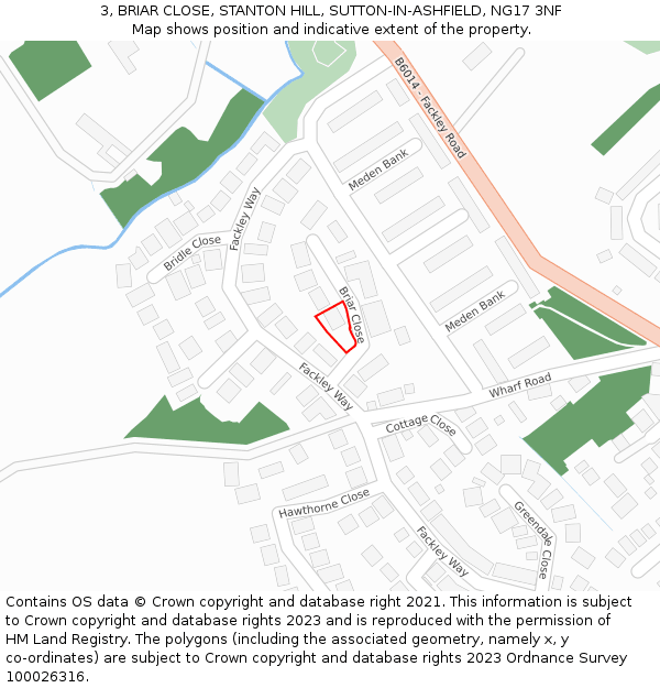 3, BRIAR CLOSE, STANTON HILL, SUTTON-IN-ASHFIELD, NG17 3NF: Location map and indicative extent of plot