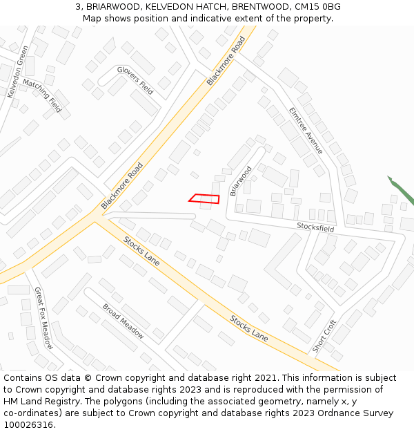 3, BRIARWOOD, KELVEDON HATCH, BRENTWOOD, CM15 0BG: Location map and indicative extent of plot