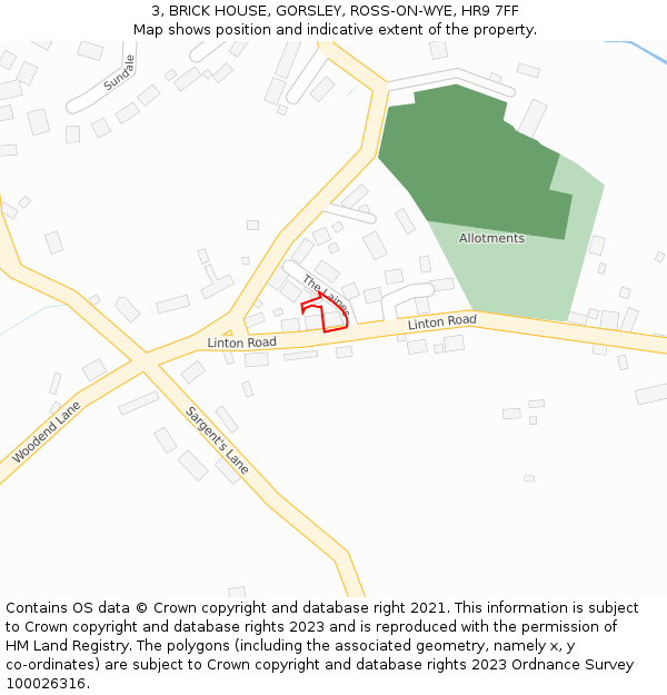 3, BRICK HOUSE, GORSLEY, ROSS-ON-WYE, HR9 7FF: Location map and indicative extent of plot