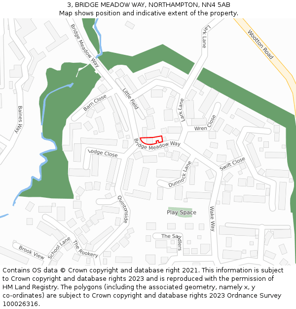 3, BRIDGE MEADOW WAY, NORTHAMPTON, NN4 5AB: Location map and indicative extent of plot