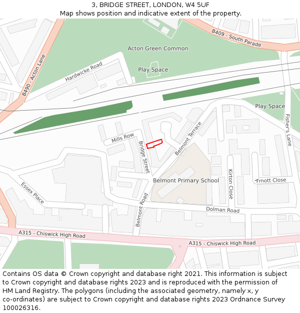 3, BRIDGE STREET, LONDON, W4 5UF: Location map and indicative extent of plot