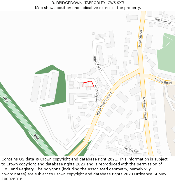 3, BRIDGEDOWN, TARPORLEY, CW6 9XB: Location map and indicative extent of plot