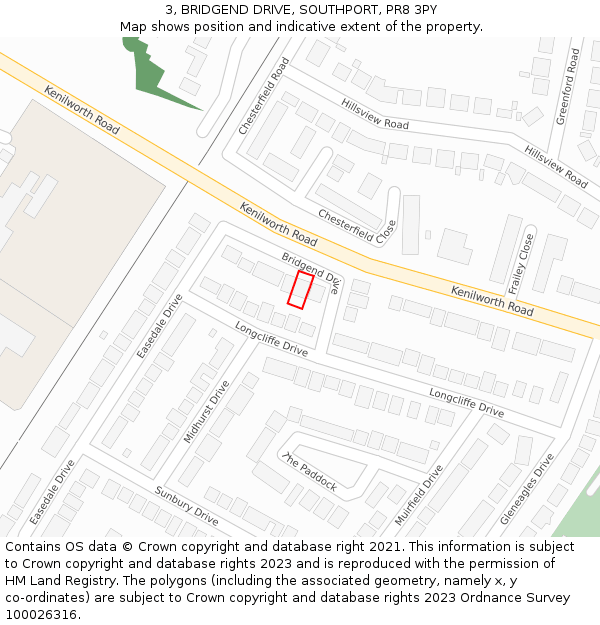 3, BRIDGEND DRIVE, SOUTHPORT, PR8 3PY: Location map and indicative extent of plot