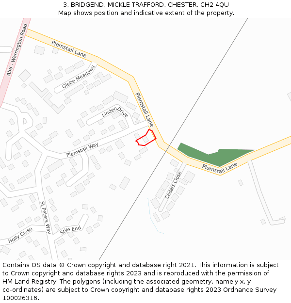 3, BRIDGEND, MICKLE TRAFFORD, CHESTER, CH2 4QU: Location map and indicative extent of plot