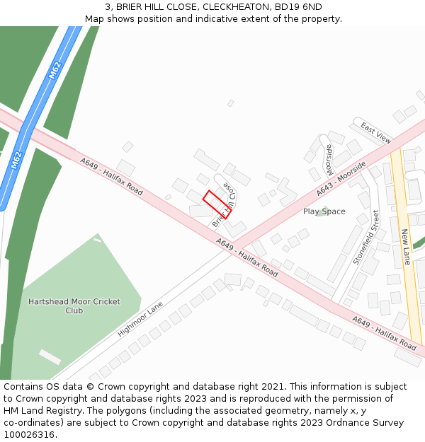 3, BRIER HILL CLOSE, CLECKHEATON, BD19 6ND: Location map and indicative extent of plot