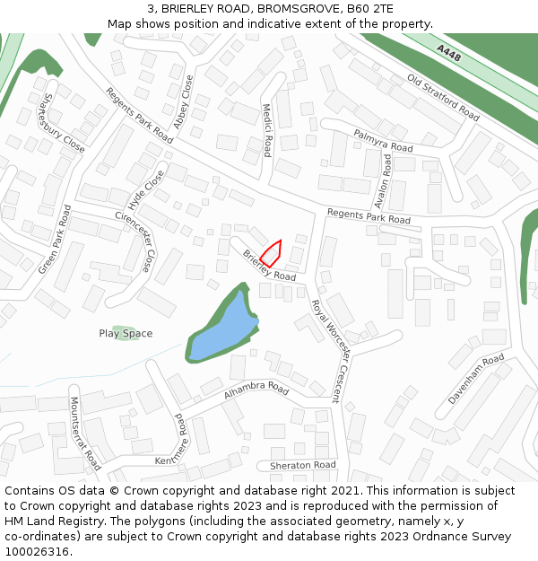 3, BRIERLEY ROAD, BROMSGROVE, B60 2TE: Location map and indicative extent of plot