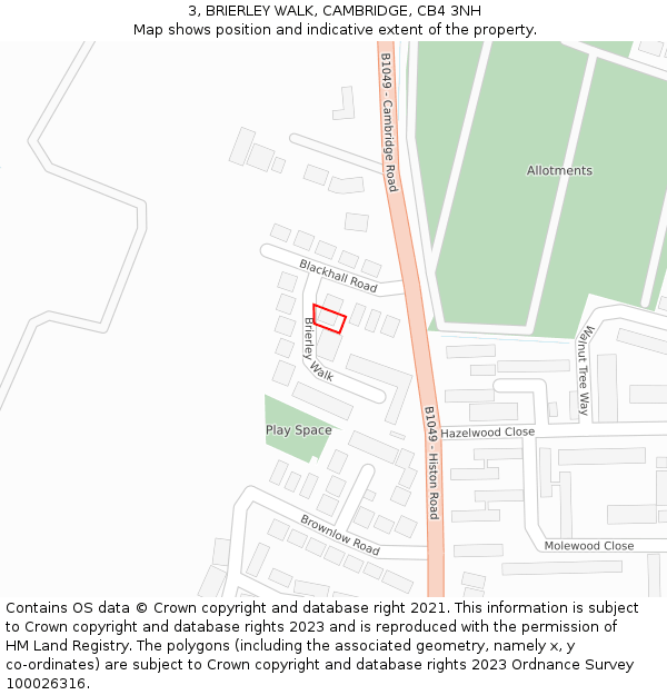 3, BRIERLEY WALK, CAMBRIDGE, CB4 3NH: Location map and indicative extent of plot