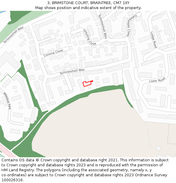 3, BRIMSTONE COURT, BRAINTREE, CM7 1XY: Location map and indicative extent of plot