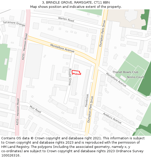 3, BRINDLE GROVE, RAMSGATE, CT11 8BN: Location map and indicative extent of plot