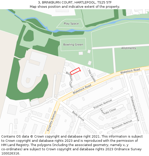 3, BRINKBURN COURT, HARTLEPOOL, TS25 5TF: Location map and indicative extent of plot