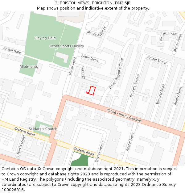 3, BRISTOL MEWS, BRIGHTON, BN2 5JR: Location map and indicative extent of plot