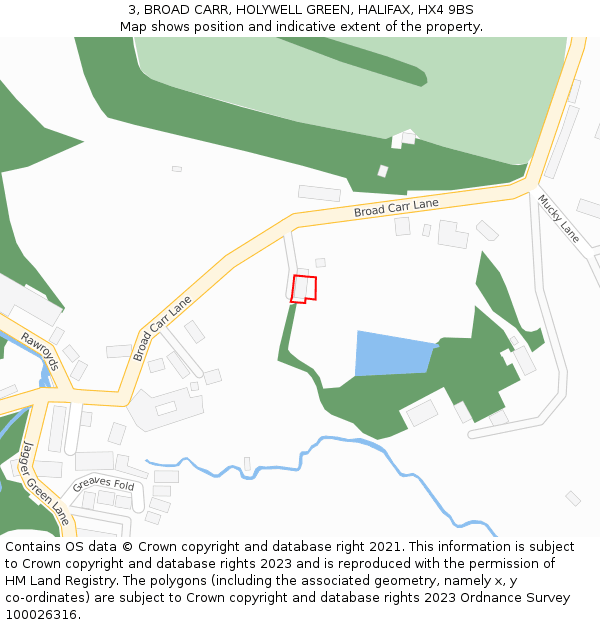 3, BROAD CARR, HOLYWELL GREEN, HALIFAX, HX4 9BS: Location map and indicative extent of plot
