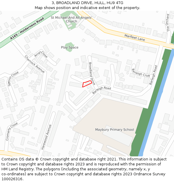 3, BROADLAND DRIVE, HULL, HU9 4TG: Location map and indicative extent of plot