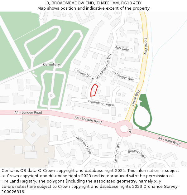 3, BROADMEADOW END, THATCHAM, RG18 4ED: Location map and indicative extent of plot