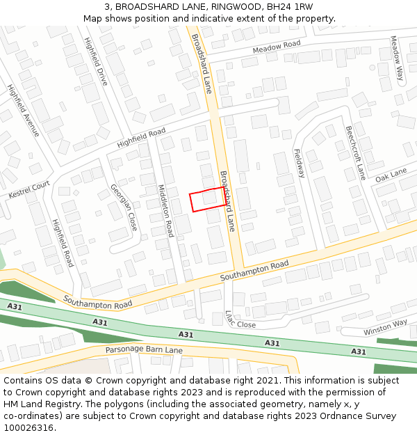 3, BROADSHARD LANE, RINGWOOD, BH24 1RW: Location map and indicative extent of plot