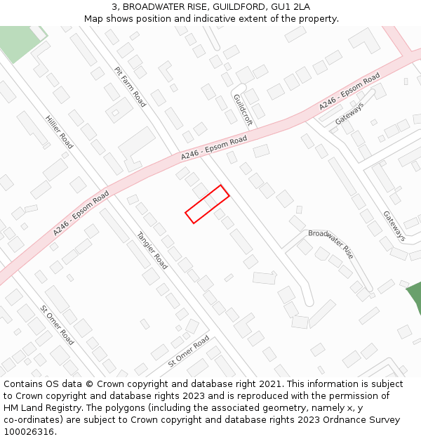 3, BROADWATER RISE, GUILDFORD, GU1 2LA: Location map and indicative extent of plot