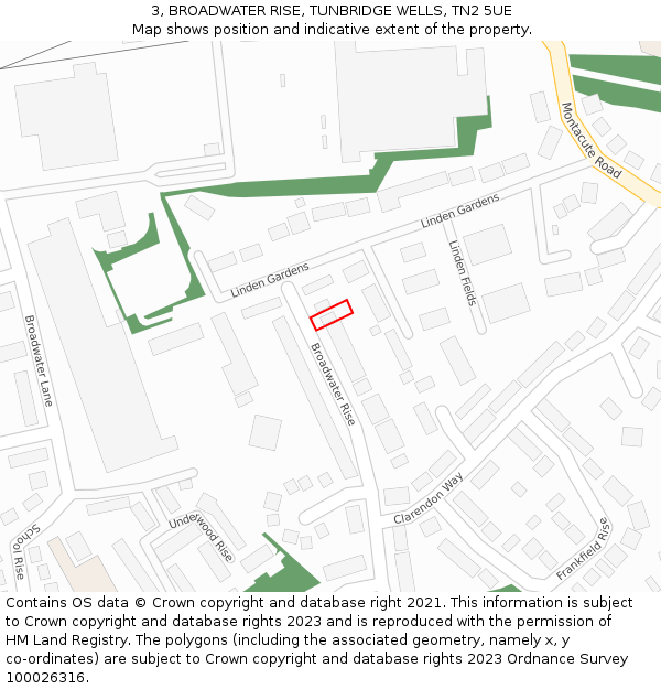 3, BROADWATER RISE, TUNBRIDGE WELLS, TN2 5UE: Location map and indicative extent of plot