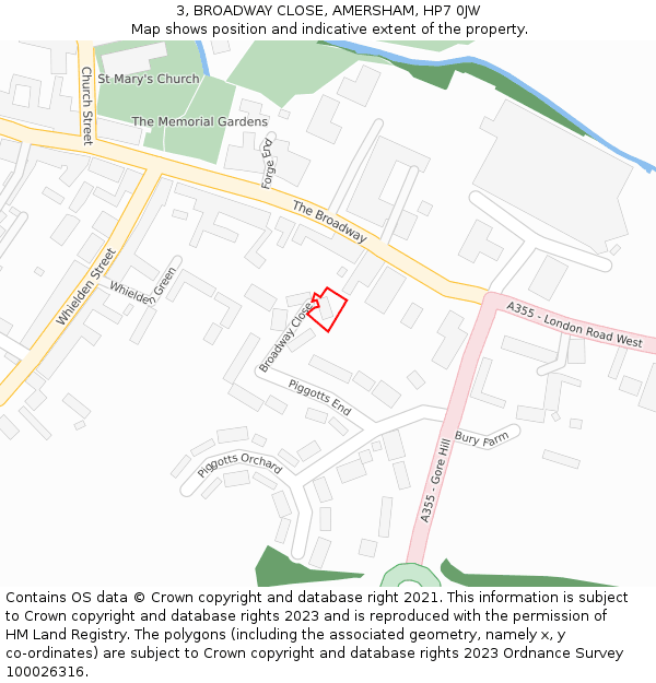 3, BROADWAY CLOSE, AMERSHAM, HP7 0JW: Location map and indicative extent of plot