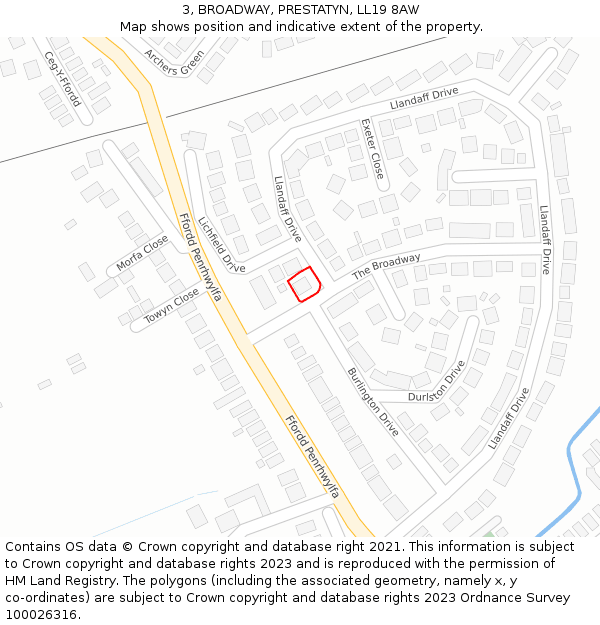 3, BROADWAY, PRESTATYN, LL19 8AW: Location map and indicative extent of plot