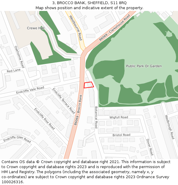 3, BROCCO BANK, SHEFFIELD, S11 8RQ: Location map and indicative extent of plot